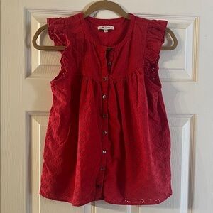 Madewell Red Eyelet Ruffle Sleeve Blouse